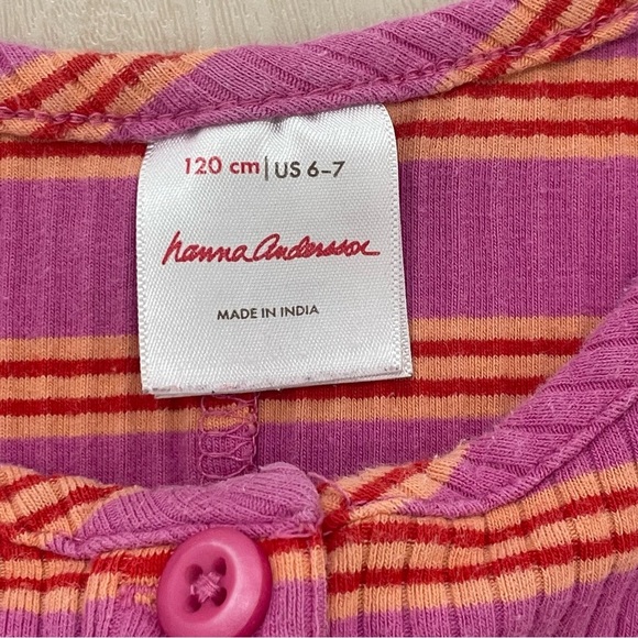 Hanna Andersson Girl's Rib Tank Romper Size 6-7 (120). Pink and Orange Stripes. - Picture 4 of 9